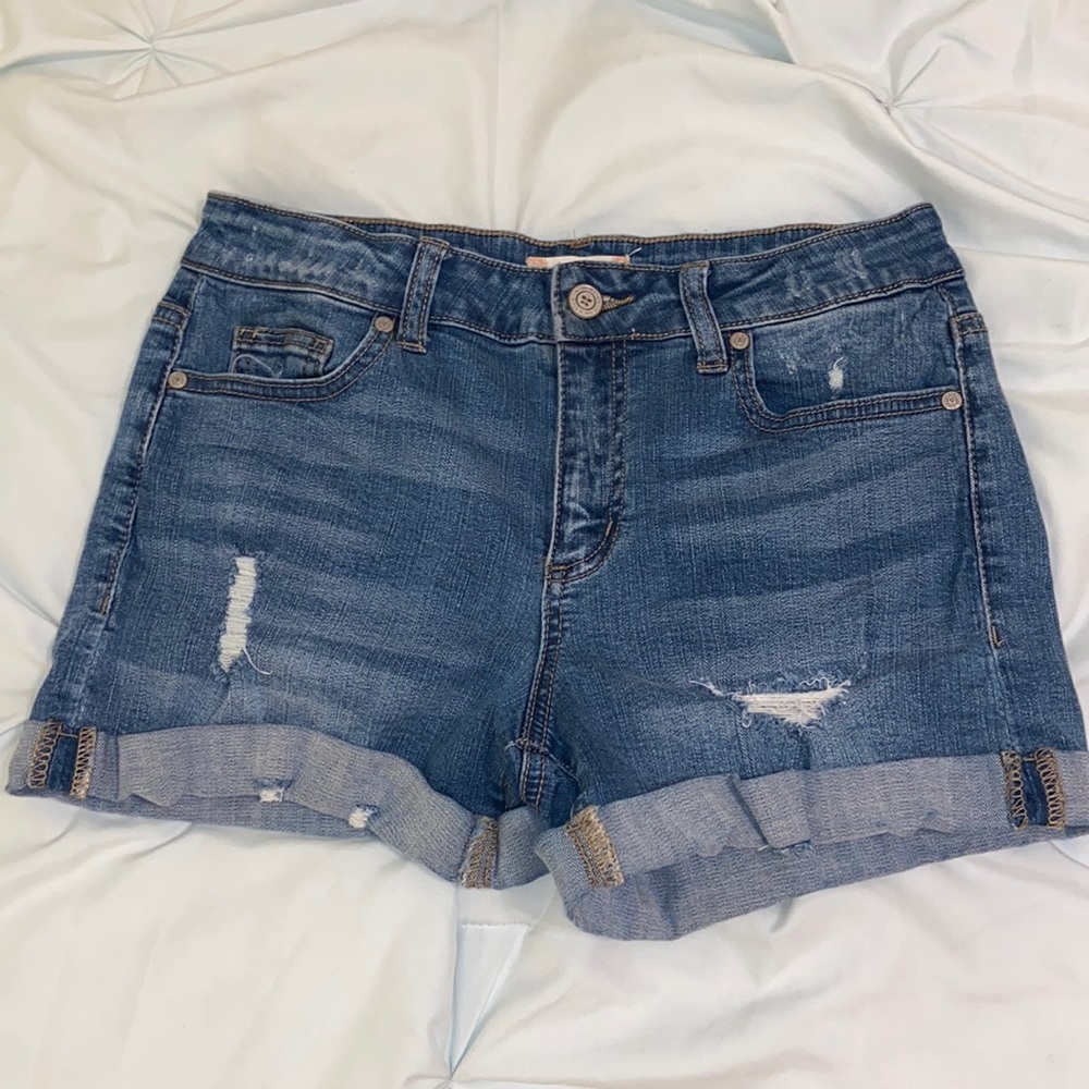 mid rise ripped jean shorts